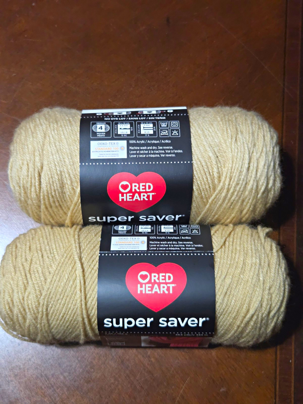 Red Heart Super Saver Beige (Buff) 100% Worsted Weight 4 Yarn Skeins Lot 2